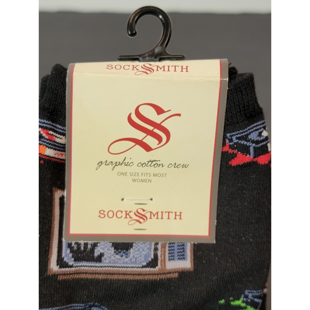 Socksmith VHS Tape Horror Retro Crew Socks Novelty Halloween Women's Size 9-11 - Picture 2 of 5